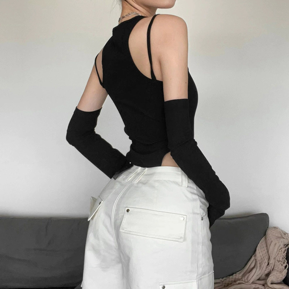 ZARA Fall Fashion Unique Niche Design Solid Color Long Sleeve Wall Cutout Top